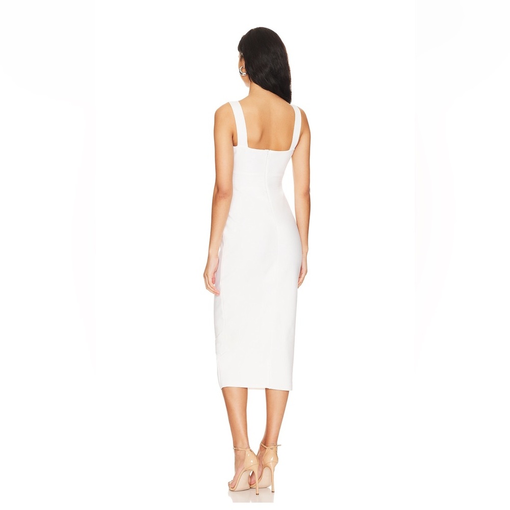 ladies coral dress Coral Square Neck Wide Straps Ruched Bodycon Midi Dress main image 1